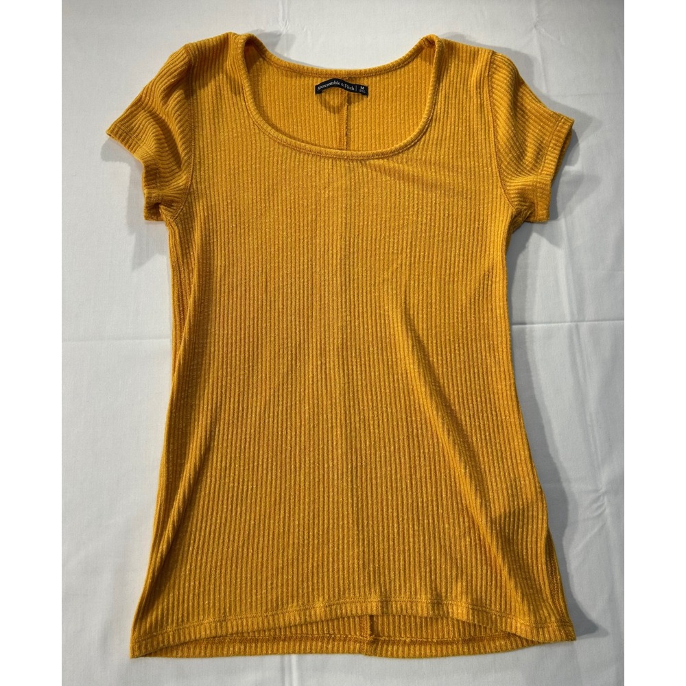 Abercrombie & Fitch Mustard Yellow Ribbed Scoop Neck Short Sleeve Top Medium